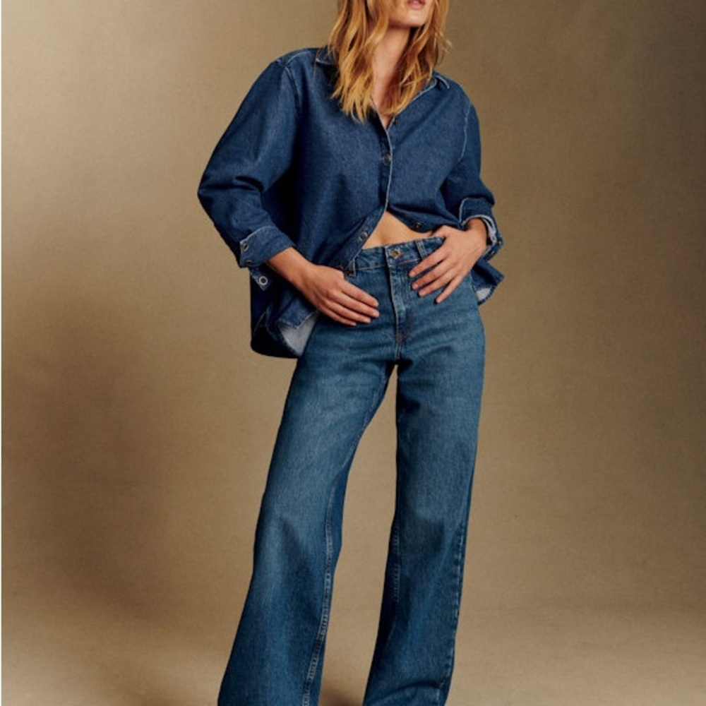 Sezane Wide-Leg High-Rise Jeans - Deep Blue - size 40 France / 8 US